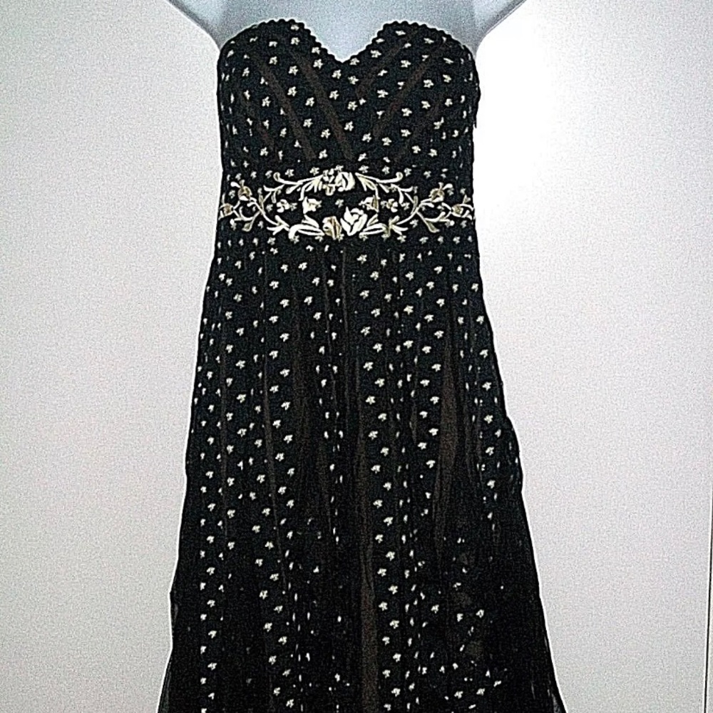 Anthropologie Lithe Black Floral Strapless Dress